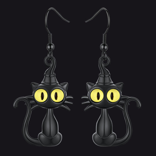 Black Cat Dangle Earrings for