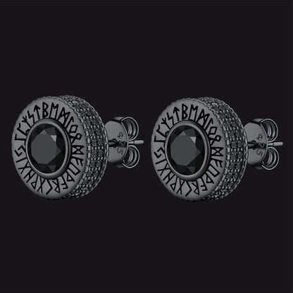 Sterling Silver Viking Runes Gemstone Stud Earrings for