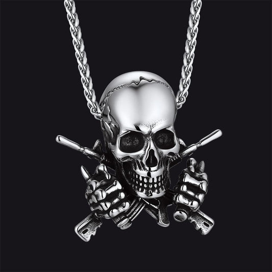 Gothic Soldier Skull Pendant Necklace for