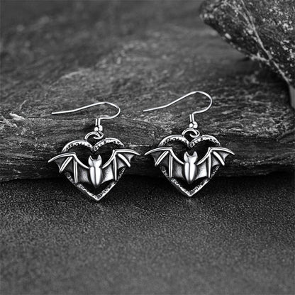 Gothic Bat Heart Dangle Earrings for Halloween Gift