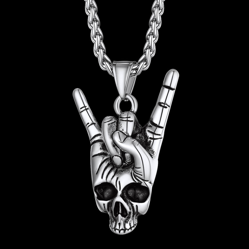 Rock Hand Skeleton Skull Necklace for