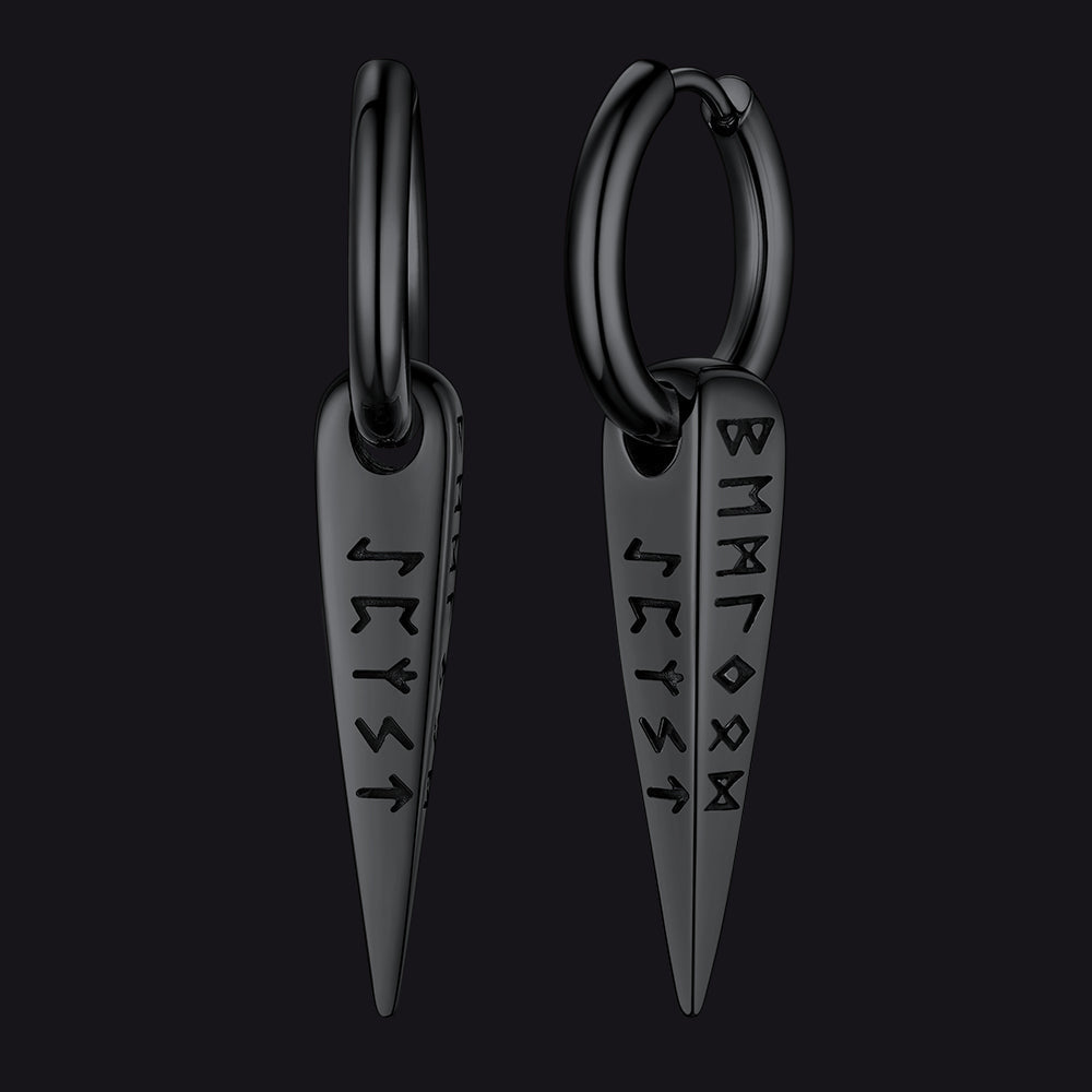 Norse Viking Runes Hoop Huggie Earrings for