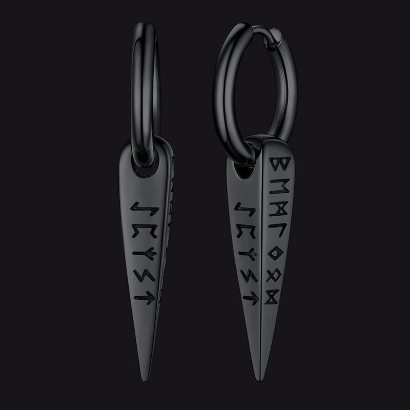 Norse Viking Runes Dangle Hoop Earrings for