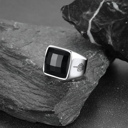 Engraved Black Onyx Signet Ring for Stainless Steel