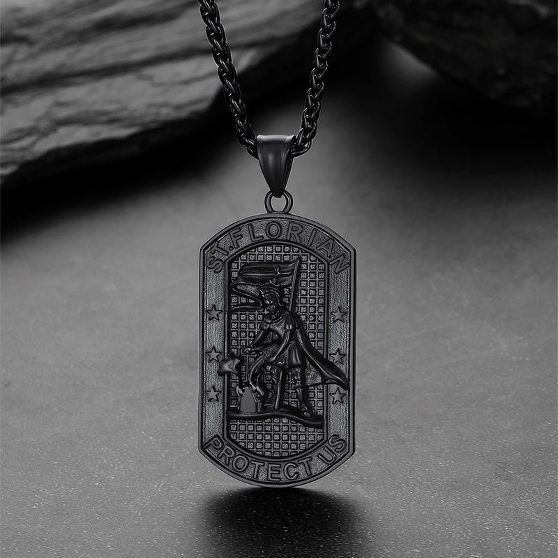 Engraved Saint Florian Dog Tag Necklace for Firefighters