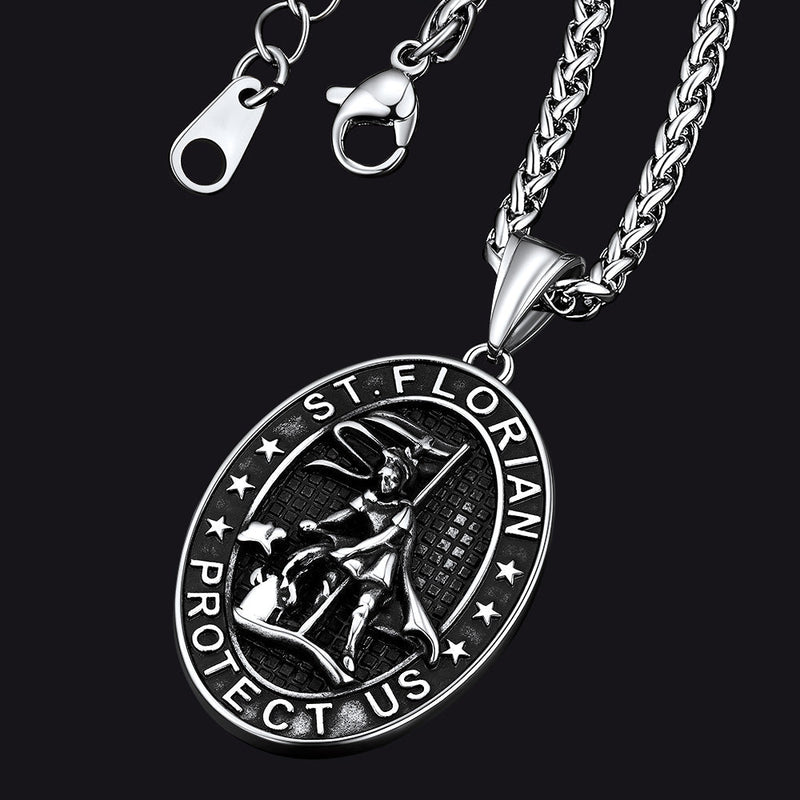 Oval Firefighter Saint Florian Medal Necklace