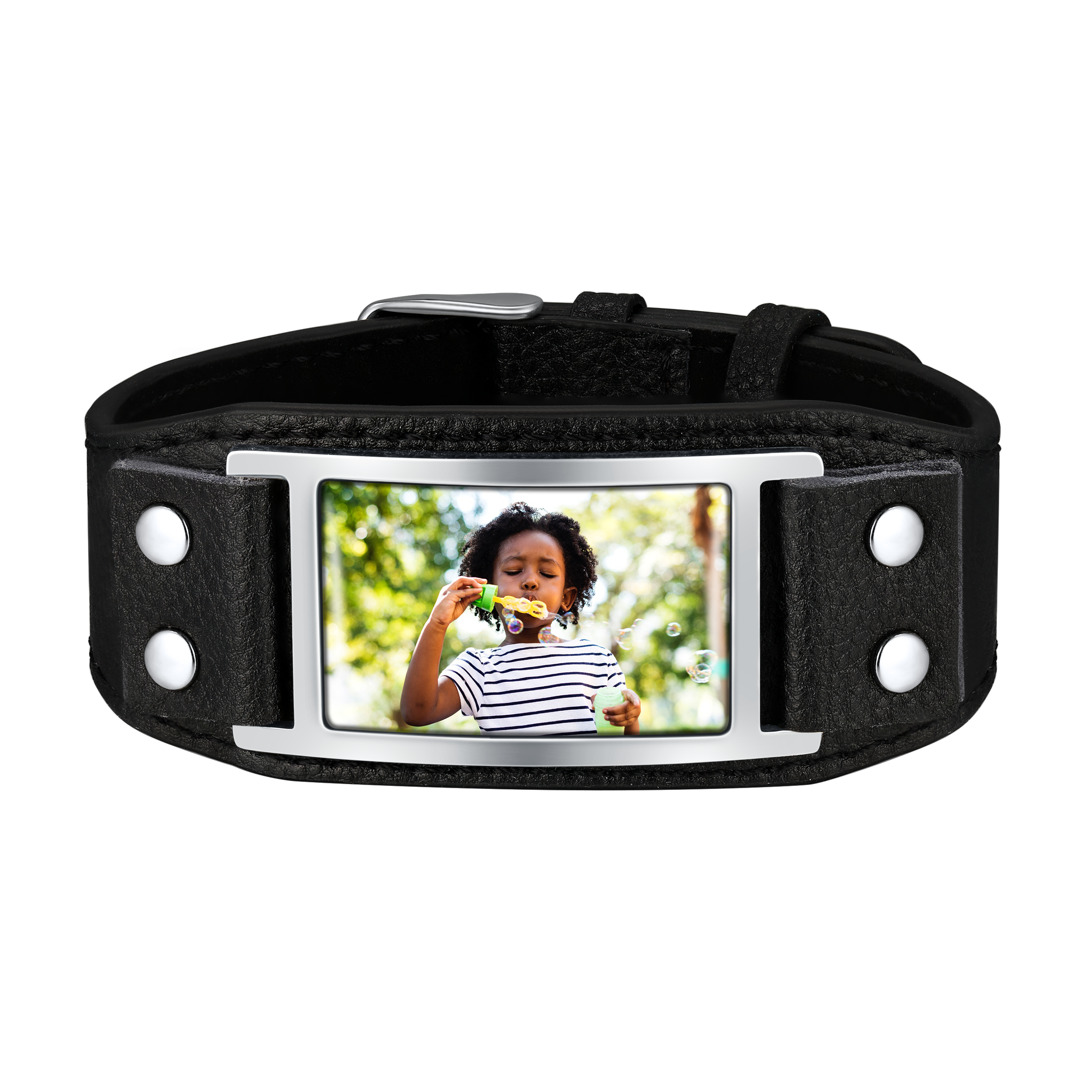 Personalized Picture Leather Bracelet Black Wristband for