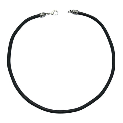 Extra Thick 5mm Wide Black Leather Cord Silver Necklace