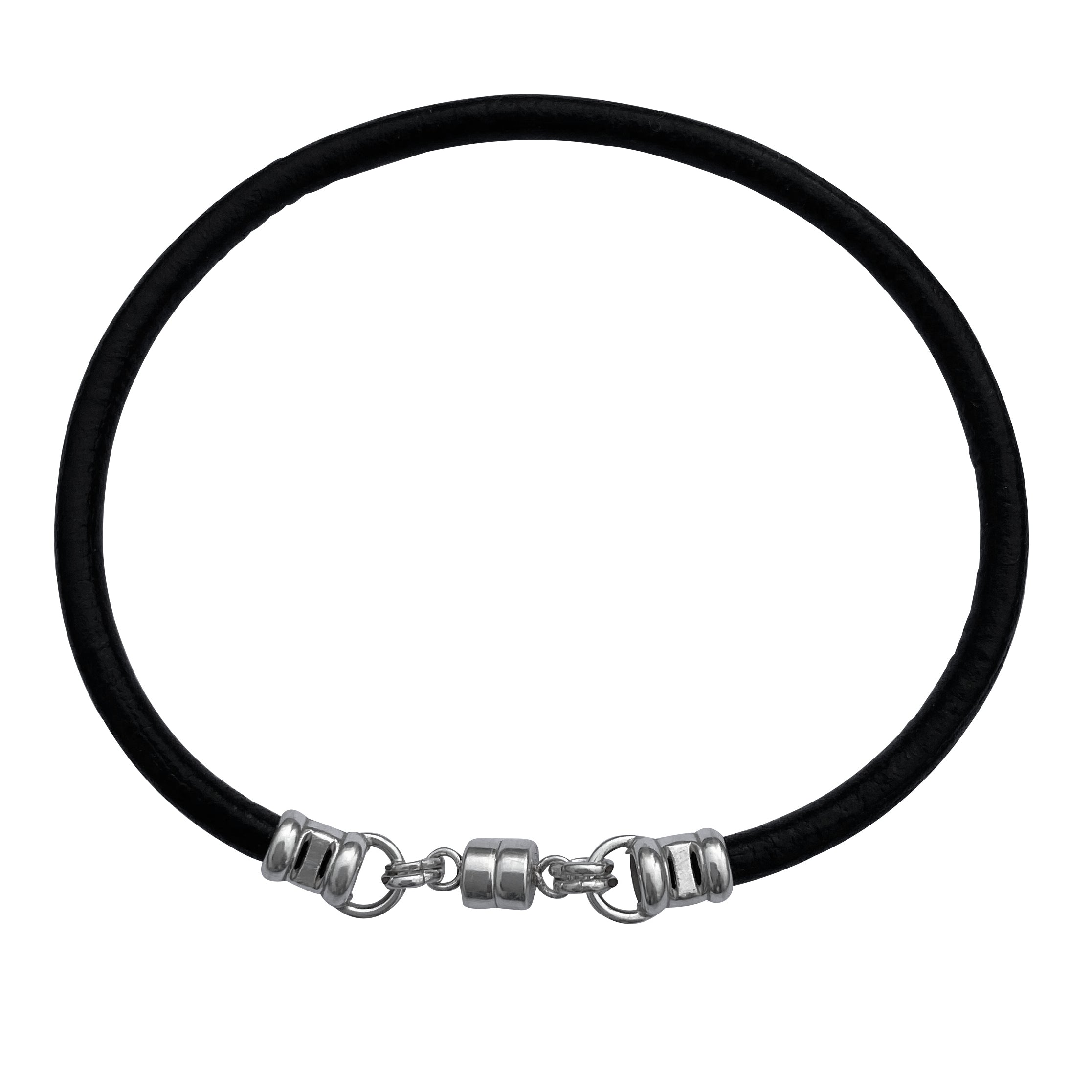Thick 3mm Wide Black Leather Bracelet With Sterling Silver Magnetic Clasp
