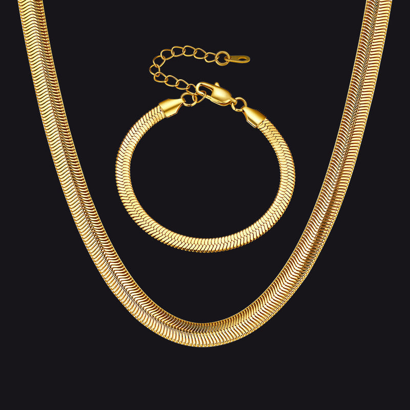 8mm Snake Link Chain & 5mm Bracelet Set for