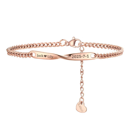 Custom Engraving Mobius Matching Link Bracelets for Couple