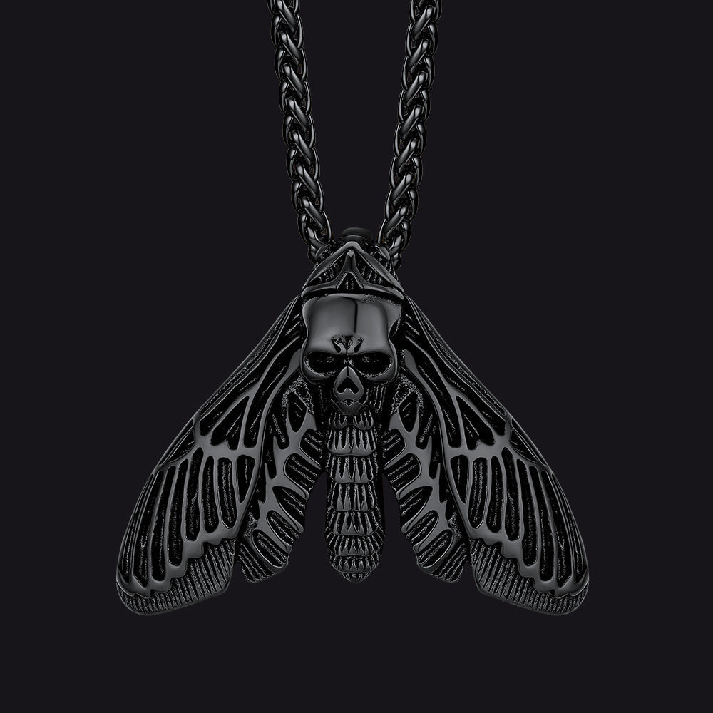 Cool Gothic Skull Moth Necklace for