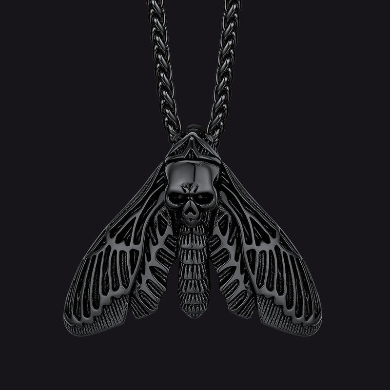 Cool Gothic Skull Moth Necklace for