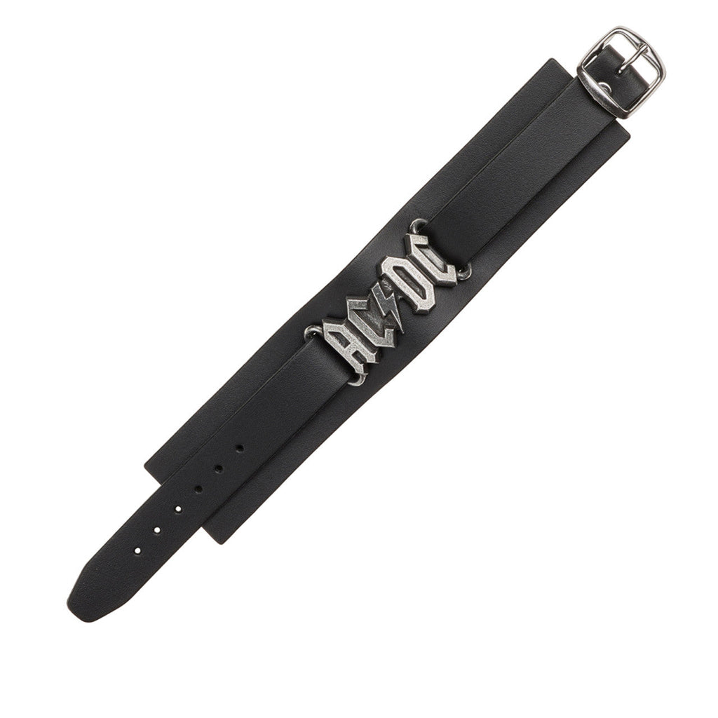 Ac/dc Logo Black Leather Wriststrap Bracelet by Alchemy Gothic