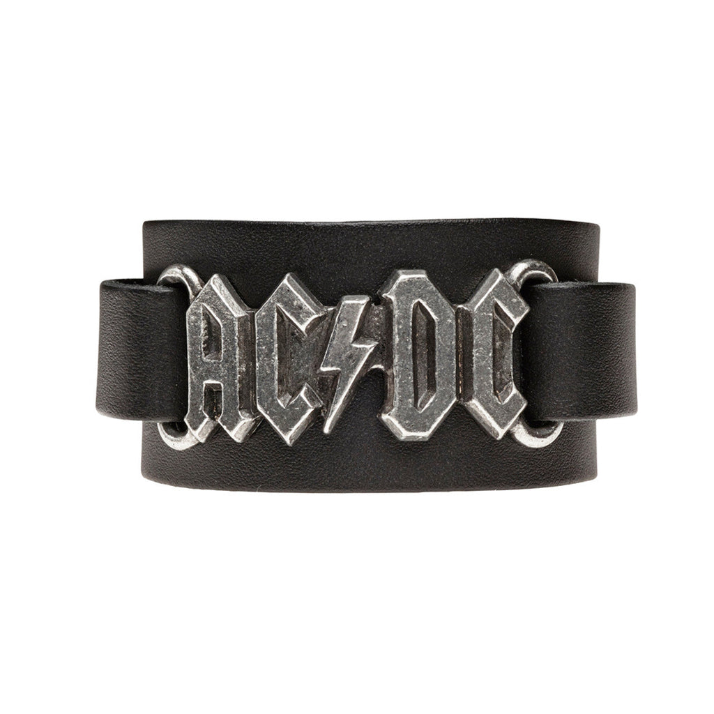 Ac/dc Logo Black Leather Wriststrap Bracelet by Alchemy Gothic