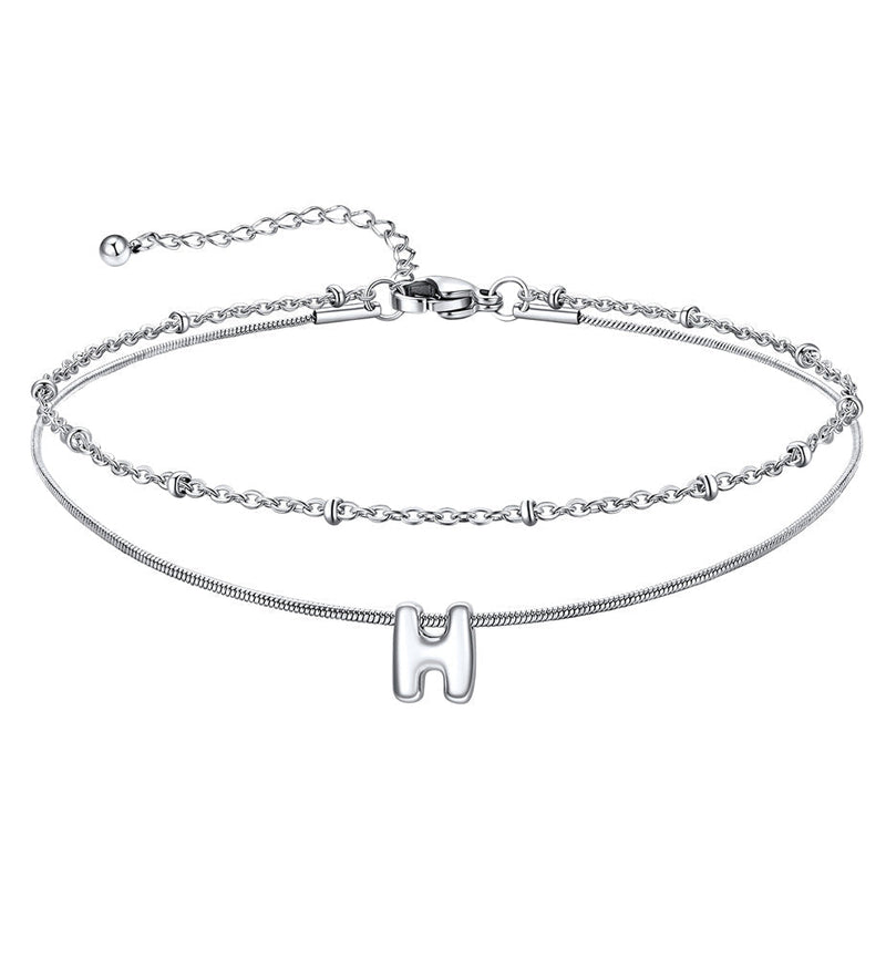 Layered Chain With Beads Bubble Initial Anklets for Mom Gift