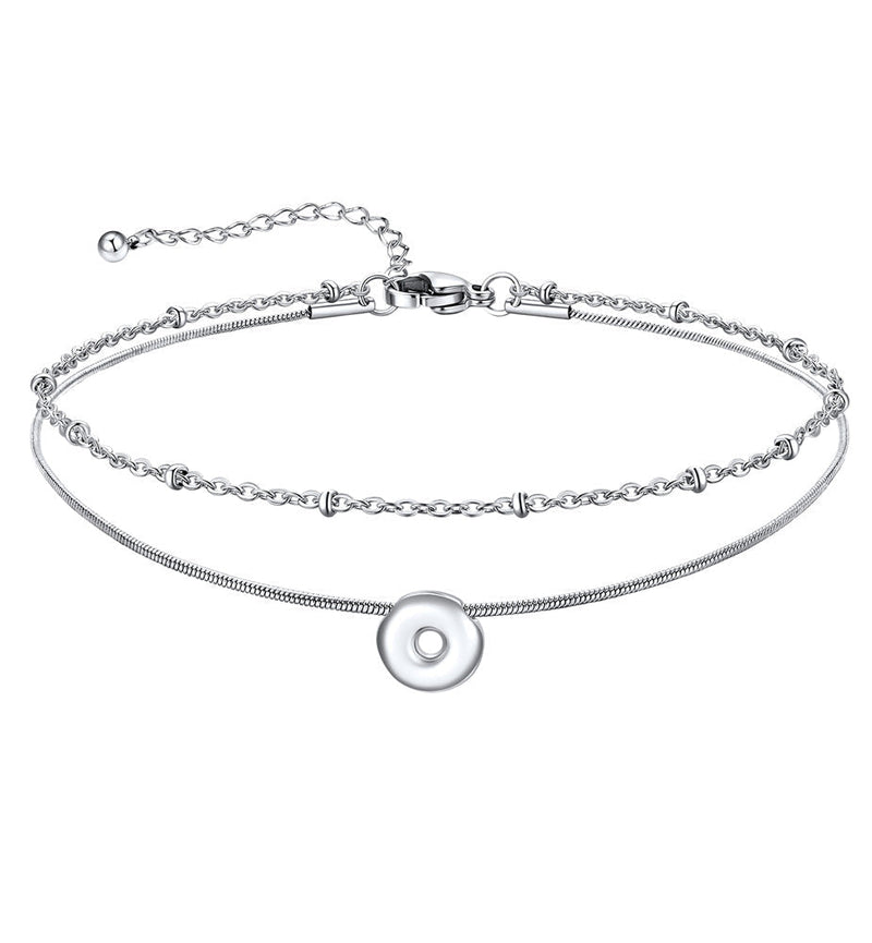 Layered Chain With Beads Bubble Initial Anklets for Mom Gift