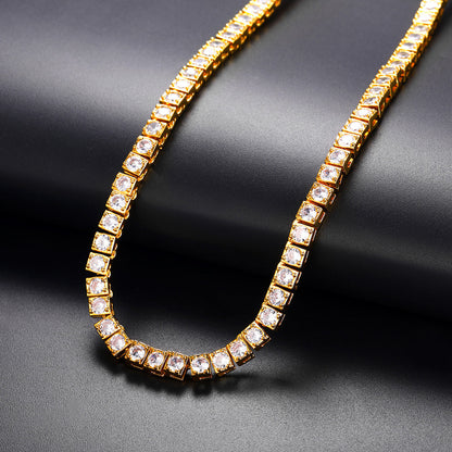 4mm Princess Cut Tennis Chain Necklace Cz Stones for