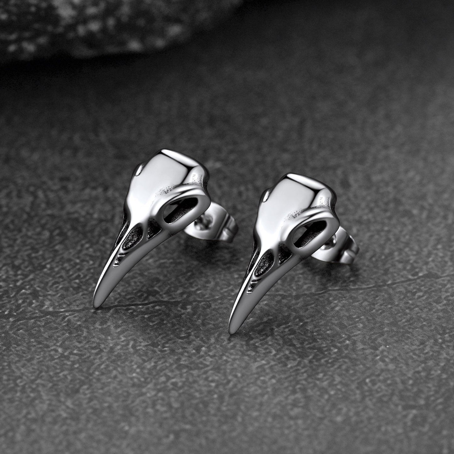 Gothic Raven Skull Stud Earring for