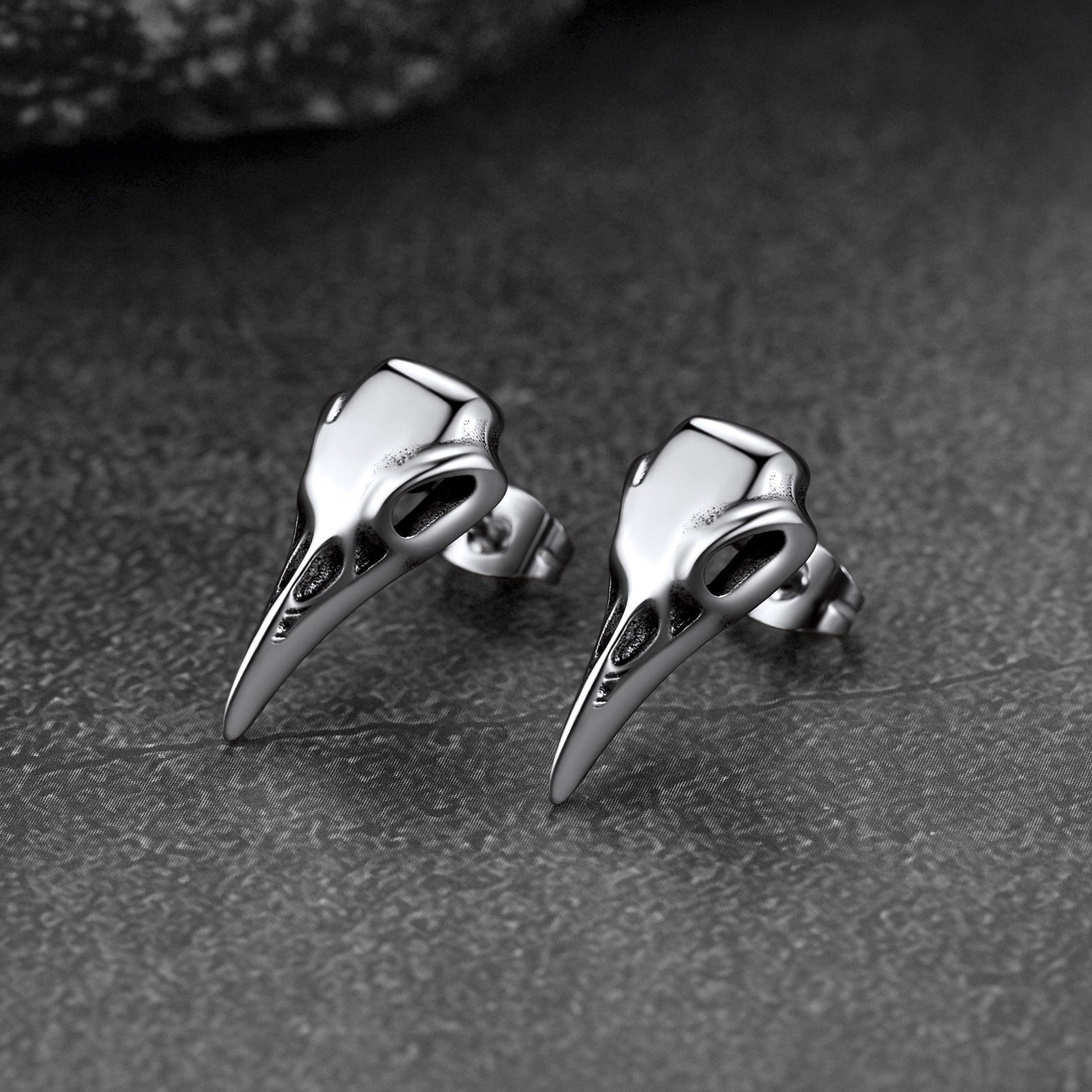 Gothic Raven Skull Stud Earring for