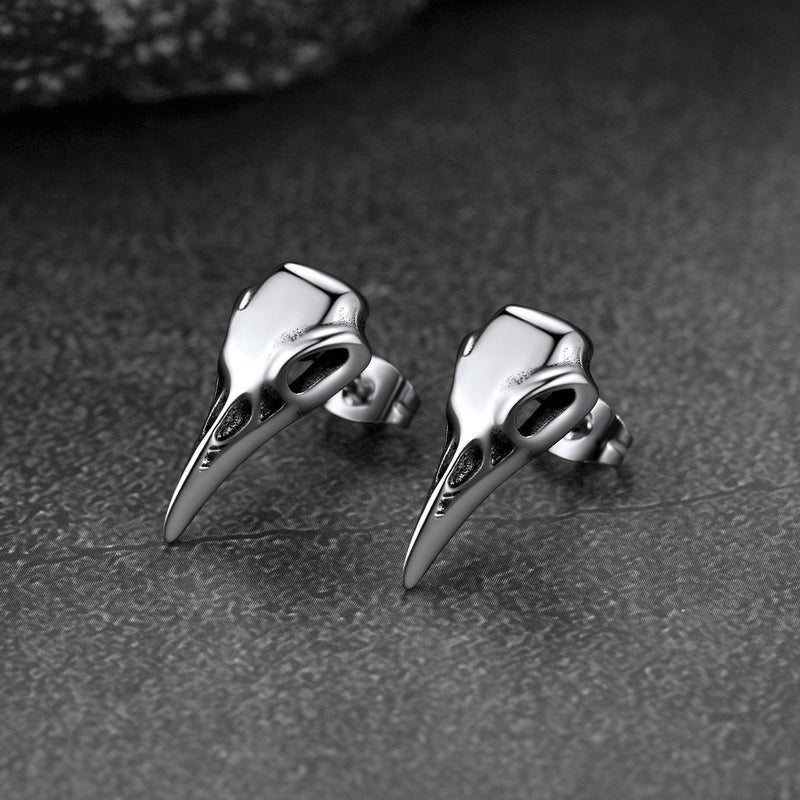 Gothic Raven Skull Stud Earring for