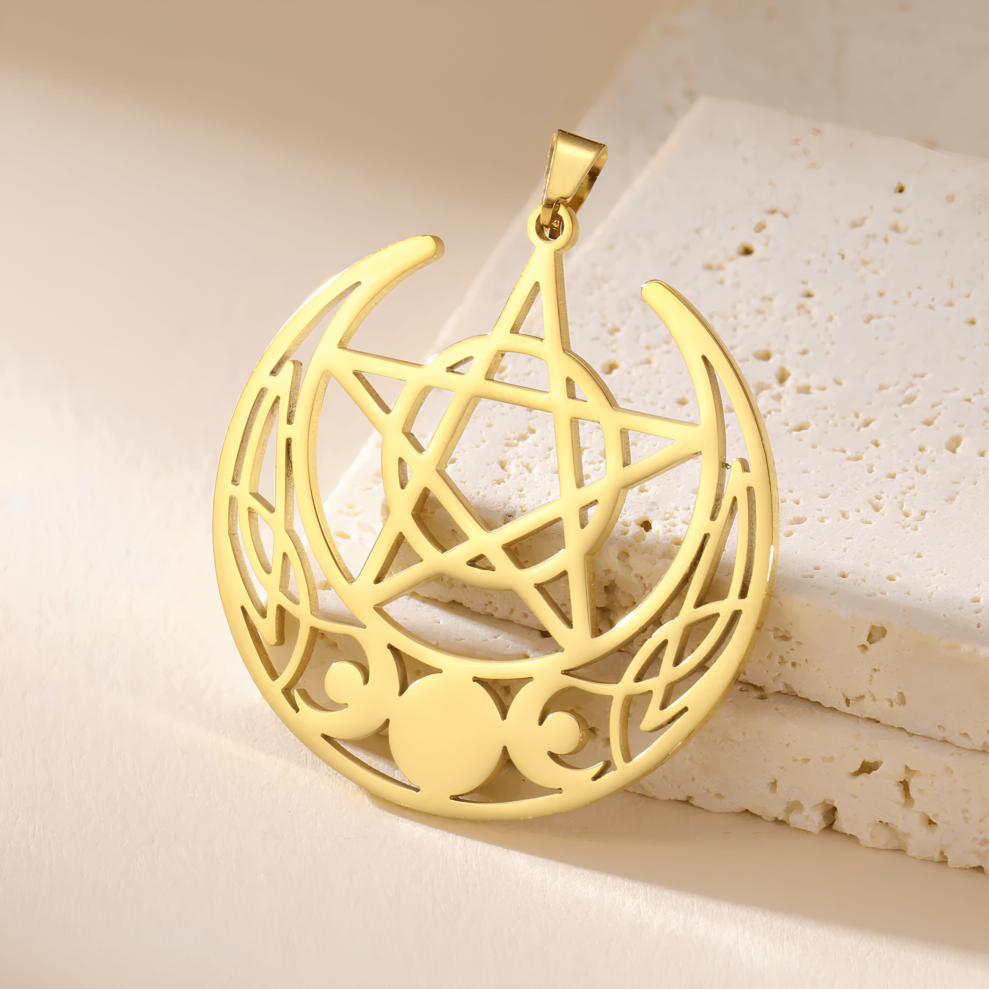 Mystic Moon Triple Goddess Pentagram Necklace