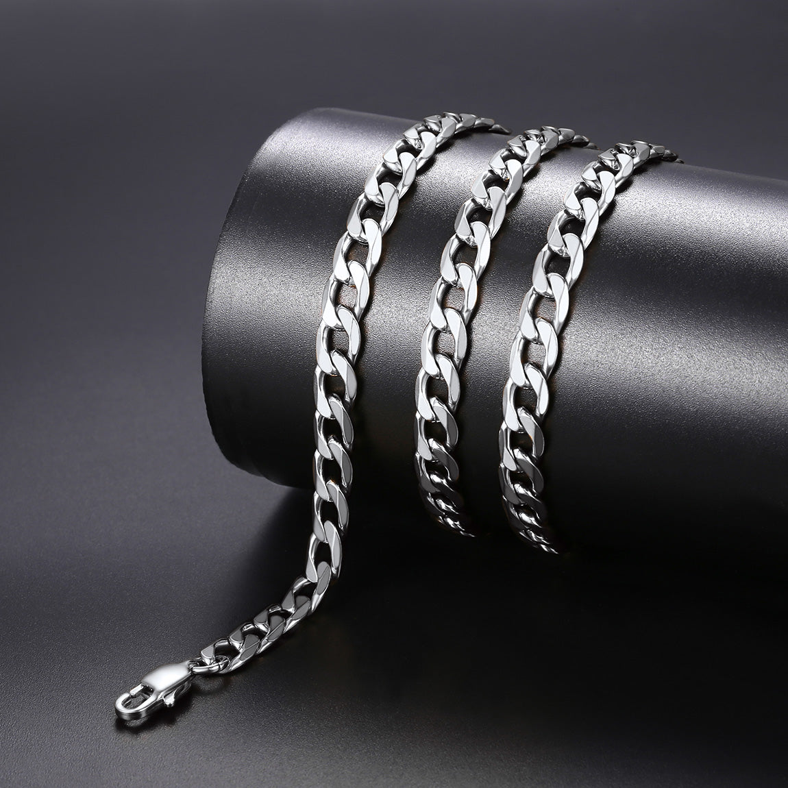 Cuban Curb Chain & Skull Layered Necklaces Set for