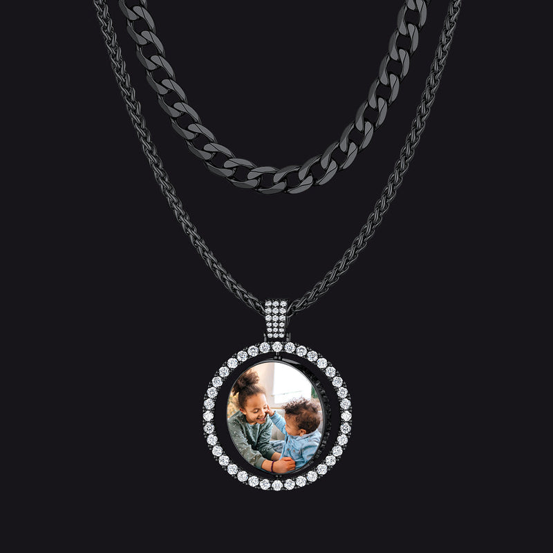 Cuban Chain & Cz Custom Picture Necklace Set for