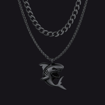 Cuban Chain & Punk Shark Necklace Set for