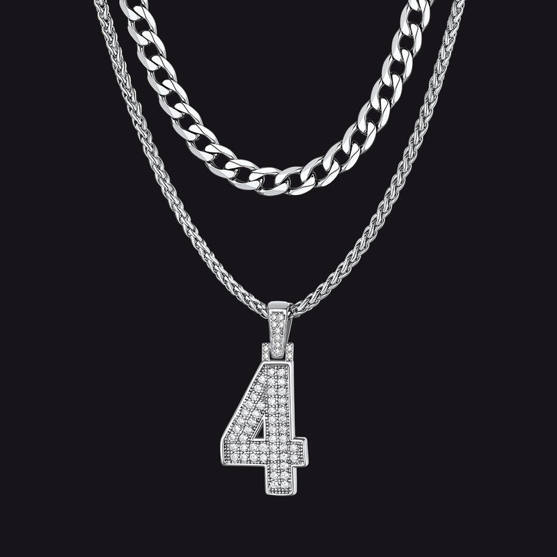 Cuban Chain & Baseball Jersey Number Layered Necklaces Set for