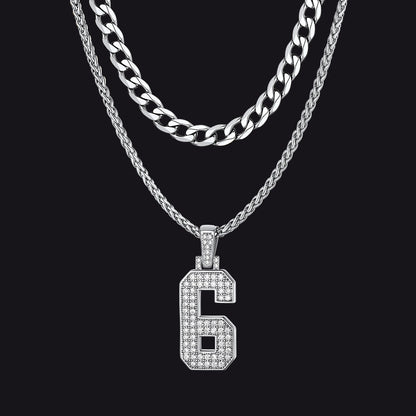 Cuban Chain & Baseball Jersey Number Layered Necklaces Set for