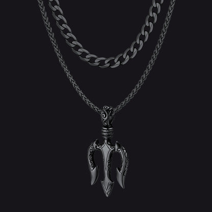Poseidon Trident & Curb Chain Layered Necklaces Set for