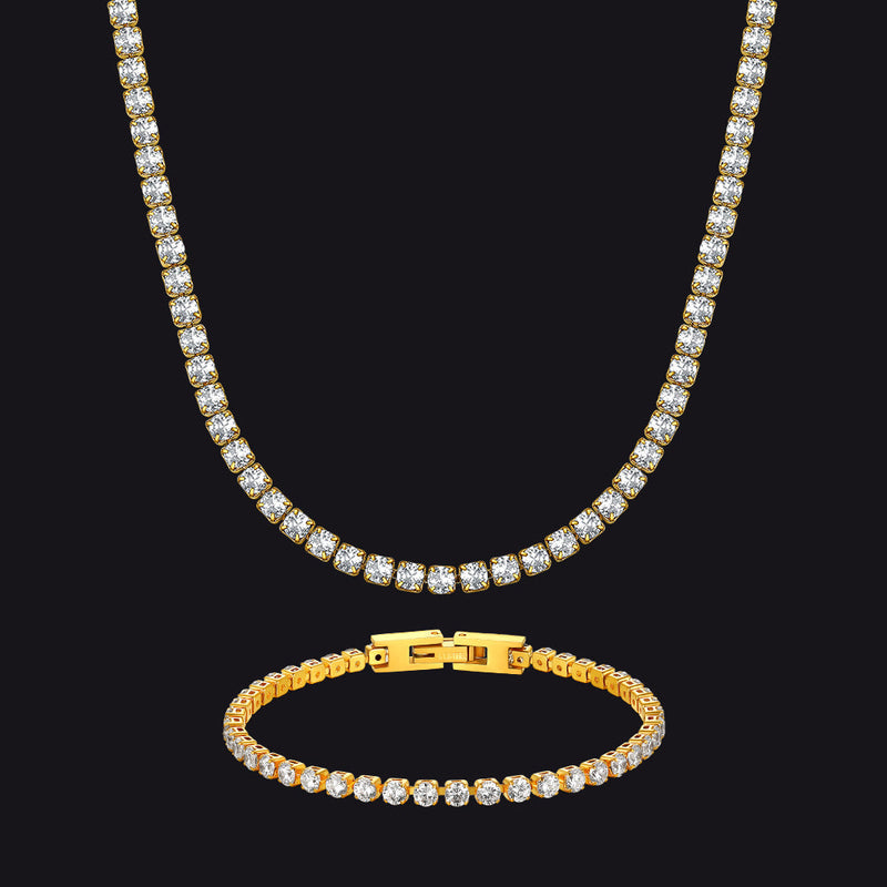 3mm Cz Diamond Cut Tennis Chain & Bracelet Set for