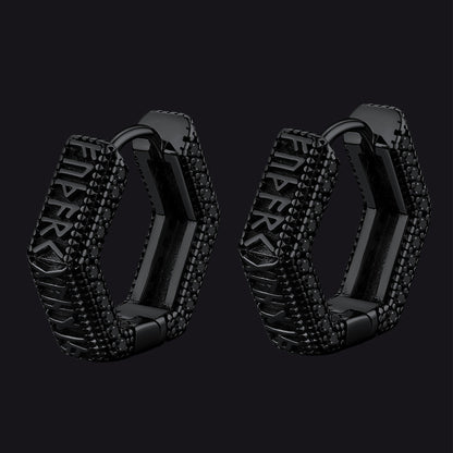 Viking Runes Hexagon Huggie Hoop Earrings for