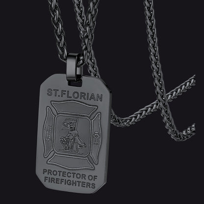 Engraved Saint Florian Firefighter Dog Tag Necklace for Firemen