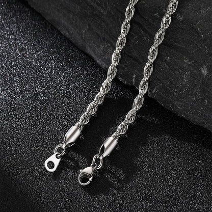Twisted Rope Link Chain Stainless Steel Necklace for
