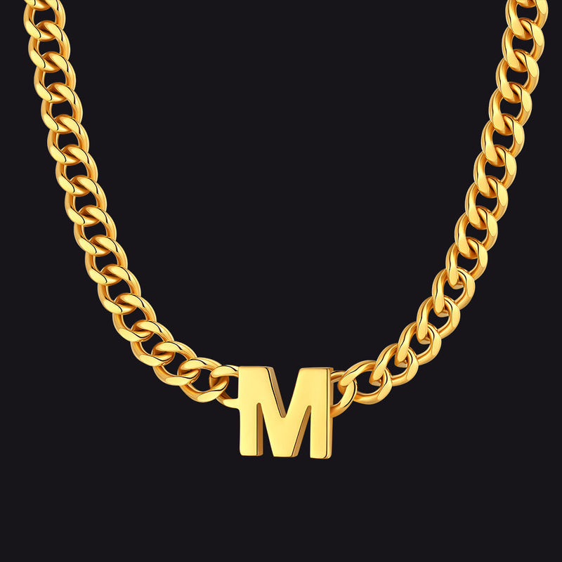 7mm Custom Initial Letter Cuban Link Chain Necklace for