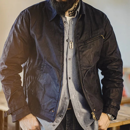 TYVANO | Vintage-Herrenjacke aus gewachstem Canvas - IV-Design mit Reißverschluss und Reverskragen, kurzer Schnitt, schlanke Passform für Frühjahr & Herbst