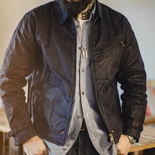 TYVANO | Vintage-Herrenjacke aus gewachstem Canvas - IV-Design mit Reißverschluss und Reverskragen, kurzer Schnitt, schlanke Passform für Frühjahr & Herbst