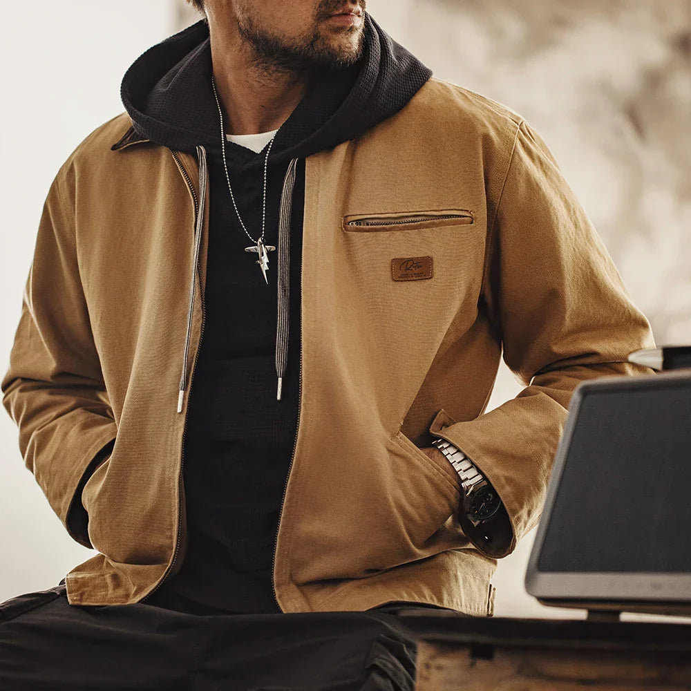 TYVANO| Handgenähte Herrenjacke aus Segeltuch im Retro-Look