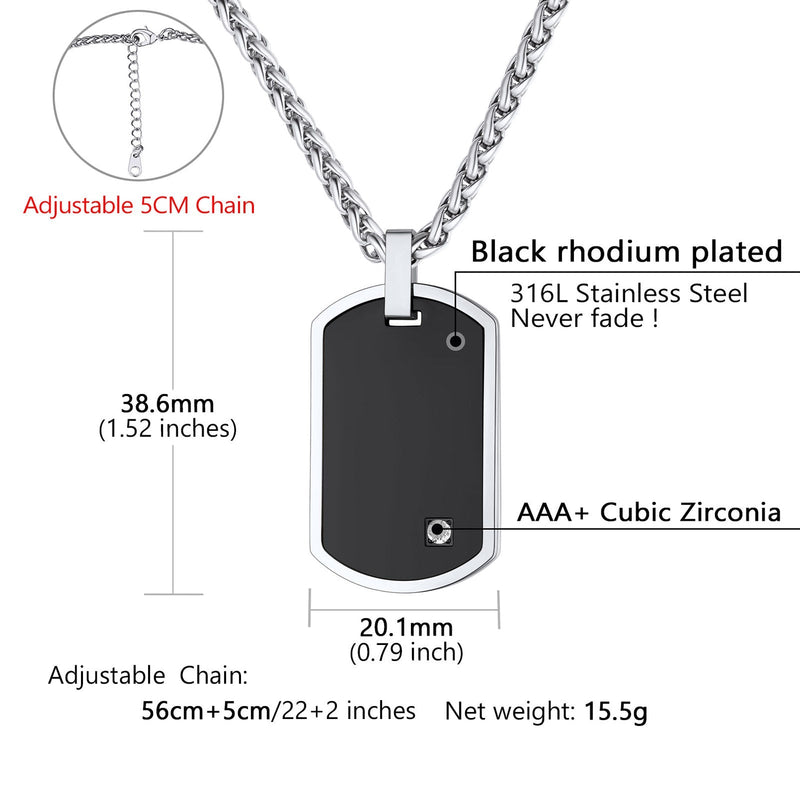 Engraved Dog Tag Pendant Necklace With Diamond for
