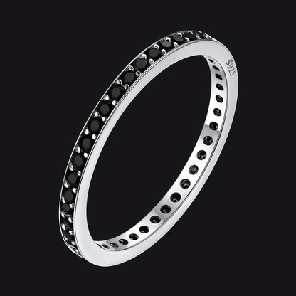 S925 Silver Simple Cubic Zirconia Band Ring Couple Bff Gift