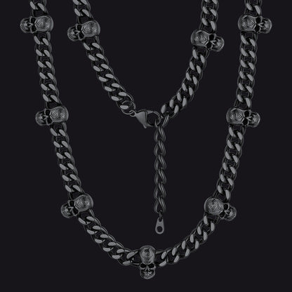 9mm Gothic Skull Cuban Link Chain Choker Necklace for