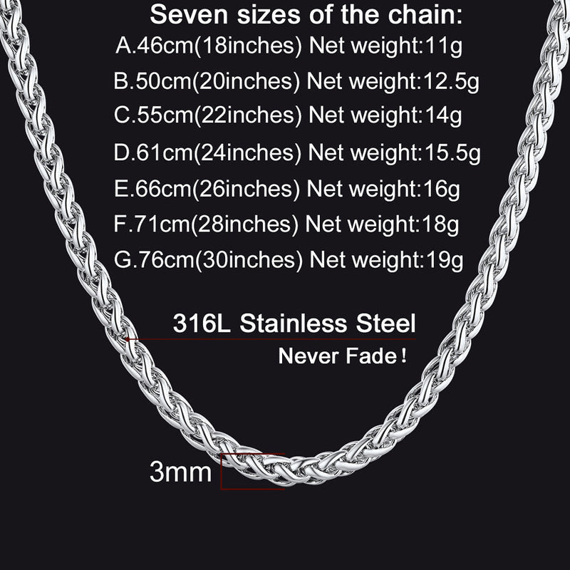 Thin Spiga Wheat Chain Necklace for 3mm Width