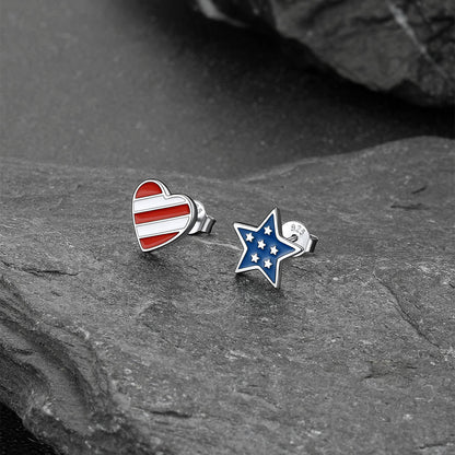 4th of July Star Heart Earrings American Flag Studs for