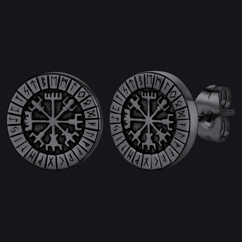 Norse Viking Compass Vegvisir Stud Earrings for