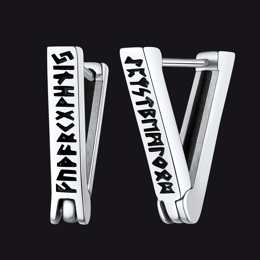 Norse Viking Runes Hoop Huggie Earrings for
