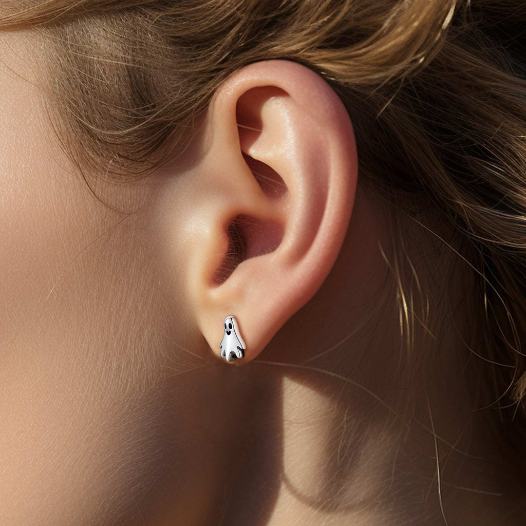Halloween Silver Ghost Stud Earrings for