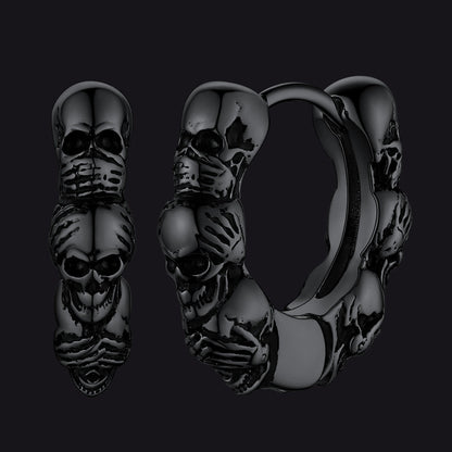 Sterling Silver Skulls Hoop Huugie Earrings for