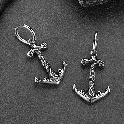 Viking Anchor Hoop Drop Earrings for